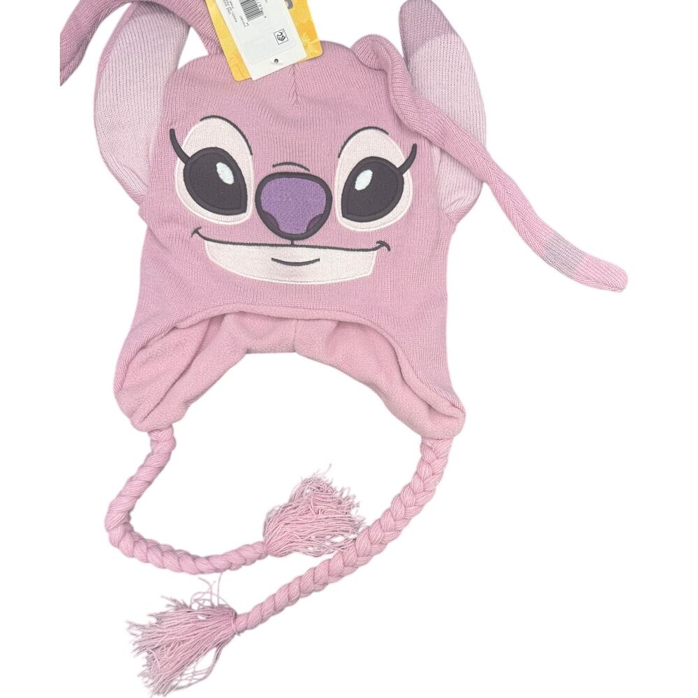 Disney Womens Angel Lilo Stitch Peruvian Beanie Earflap Braids Hat NWT Pink OSFA